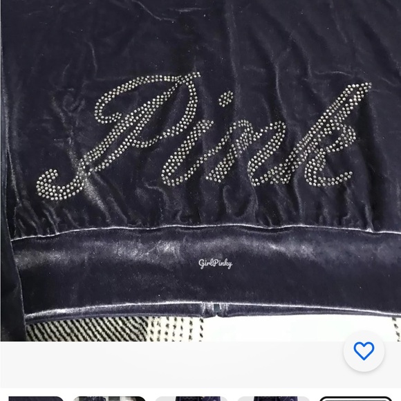 Victoria Secret Pink Bling Velour Shine Full-zip Crop Hoodie Midnight Navy Xl - Picture 9 of 9